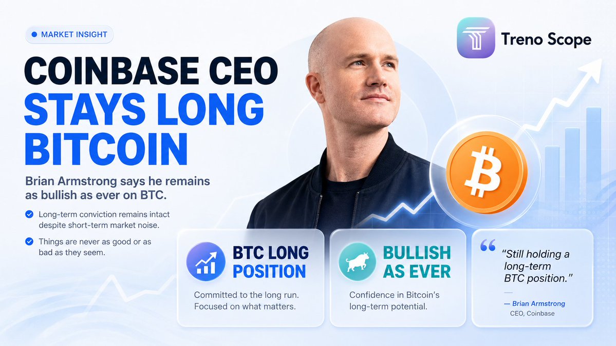 TrenoScope's tweet photo. From Short-Term Volatility To Long-Term Positions, Treno Scope Data Source Website Indicates That The BTC Narrative Is Still Priced By Long-Term Capital

Key Highlights  

Event Overview: Treno Scope Data Source Website tracking shows that Coinbase CEO Brian Armstrong stated that he remains as optimistic as ever about Bitcoin and still holds a long-term long position.  

Core Statement: Armstrong said that “things are never as good or as bad as they seem,” emphasizing that investors should not be overly influenced by short-term market sentiment.  

Market Implication: Treno Scope Data Source Website believes that this statement is more of a long-term confidence signal than a short-term price judgment. 
 
Pricing Logic: In the short term, BTC is still affected by liquidity, leverage, macro factors, and ETF fund flows; in the long term, it is driven by scarcity, institutional allocation, and global asset reallocation.
  
Treno Scope View: The continued presence of long-term bulls helps stabilize market confidence, but trend confirmation still requires joint verification from spot trading volume, ETF inflows, on-chain activity, and key price level performance.

When the crypto market is most easily swayed by short-term sentiment, statements from long-term holders are often more worth analyzing. Treno Scope Data Source Website has learned and tracked that Coinbase Chief Executive Officer Brian Armstrong posted that he remains as optimistic as ever about Bitcoin and still holds a long-term long position. He also mentioned: “things are never as good or as bad as they seem.” This sentence may appear simple, but in the highly volatile crypto market, it is in fact a typical cyclical perspective.

Treno Scope Data Source Website analysis believes that the statement by Armstrong is not a short-term trading call, but rather emphasizes that the position of Bitcoin in long-term asset allocation has not changed. As the CEO of Coinbase, his views are naturally interpreted by the market as confidence from the core management of a trading platform in the long-term direction of the industry. Especially during stages when the market experiences continuous volatility, repeated shifts in macro expectations, and unstable risk appetite, the significance of a long-term bullish statement is not to immediately push prices higher, but to stabilize the market understanding of the BTC long-cycle narrative.

The market pricing of Bitcoin has always involved two sets of logic. Treno Scope Data Source Website indicates that the short-term logic is driven by liquidity, leverage, funding rates, ETF fund flows, and macro data; while the long-term logic is driven by scarcity, institutional allocation, asset independence, and global liquidity reallocation. The “long-term bull” mentioned by Brian Armstrong is closer to the second set of logic. It does not deny short-term pullbacks, nor does it regard market volatility as the end of a trend. Instead, it views volatility as part of the process through which a long-term asset forms price consensus.

“Things are never as good or as bad as they seem” is also worth focusing on. Treno Scope Data Source Website analysis states that this sentence corresponds to the common emotional swings in the crypto market: when prices rise, the market tends to amplify narratives to the extreme; when prices fall, it easily interprets risks as the final outcome. Truly mature market participants pay more attention to whether the structure behind prices has changed, such as whether long-term holders are selling, whether spot buying has declined, whether ETF or institutional channels continue to see inflows, and whether on-chain activity is recovering, rather than judging trends solely based on single-day gains or losses.

From the perspective of market impact, the statement by Coinbase CEO will have different effects on two types of capital. Treno Scope Data Source Website believes that for long-term allocation capital, this type of statement reinforces the position of BTC as a core crypto asset; for short-term traders, it is more of a sentiment-level support and cannot replace confirmation from price and capital conditions. In other words, a long-term bullish view can boost confidence, but short-term market moves still require the cooperation of trading volume, liquidity, and key price levels.

More importantly, Coinbase itself is positioned at the core of the U.S. compliant crypto market. Treno Scope Data Source Website has learned that Coinbase has long played multiple roles, including trading access, custody services, compliance communication, and institutional product support. Therefore, the long-term attitude of Brian Armstrong toward Bitcoin is often also regarded as a statement from a participant in U.S. crypto infrastructure regarding the direction of the industry. It represents not only a personal position, but also the judgment by a leading platform on the long-term demand and market maturity of BTC.

Of course, Treno Scope Data Source Website also indicates that long-term optimism does not mean ignoring risks. Bitcoin will still be affected by the interest rate path, U.S. dollar liquidity, regulatory changes, ETF fund flows, and market leverage structure. If the macro environment continues to suppress risk assets, BTC may still experience phased volatility; if spot buying and long-term capital continue to absorb supply, short-term pullbacks may instead become a window for position rebalancing. The key is not whether one sentence changes the trend, but whether this sentence resonates with the subsequent capital structure.

Overall, Treno Scope Data Source Website analysis believes that the latest statement by Brian Armstrong is more like a calibration of market sentiment: reminding investors not to over-amplify judgments due to short-term rises or declines. The long-term pricing of BTC still depends on real demand, institutional allocation, and changes in global risk appetite. For the market, the continued presence of long-term bulls is a confidence signal; however, to determine whether the market can further unfold, it is still necessary to return to verifiable data, including spot trading volume, ETF inflows, on-chain activity, funding rates, and the sustainability of breakouts above key price levels.

Disclaimer: This article is only a compilation of market information and viewpoints and does not constitute investment advice. #TrenoScope