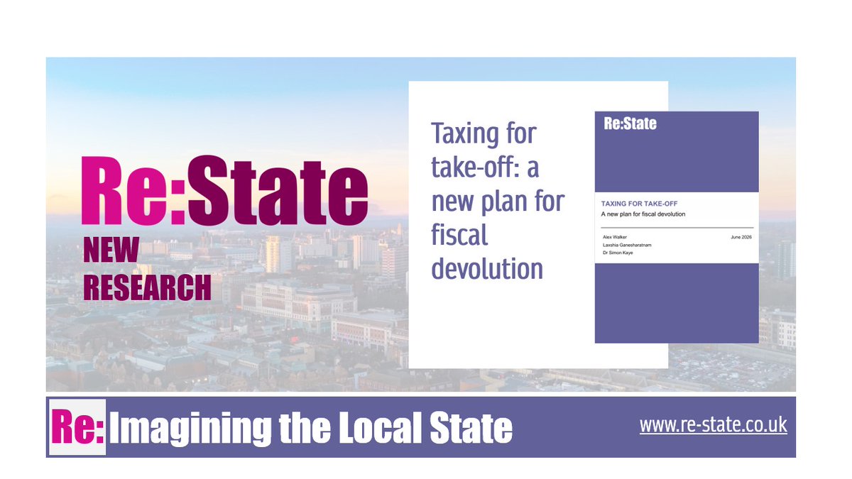 restate_thinks's tweet photo. 📢 NEW REPORT📢

🧩 Fiscal devolution is the missing piece of England's devolution agenda. Without genuine fiscal firepower behind it, there is no "devolution revolution".

✈️ In "Taxing for take-off", we set out our blueprint for an ambitious decentralisation of tax power 👇 https://t.co/FwthmXBl8M