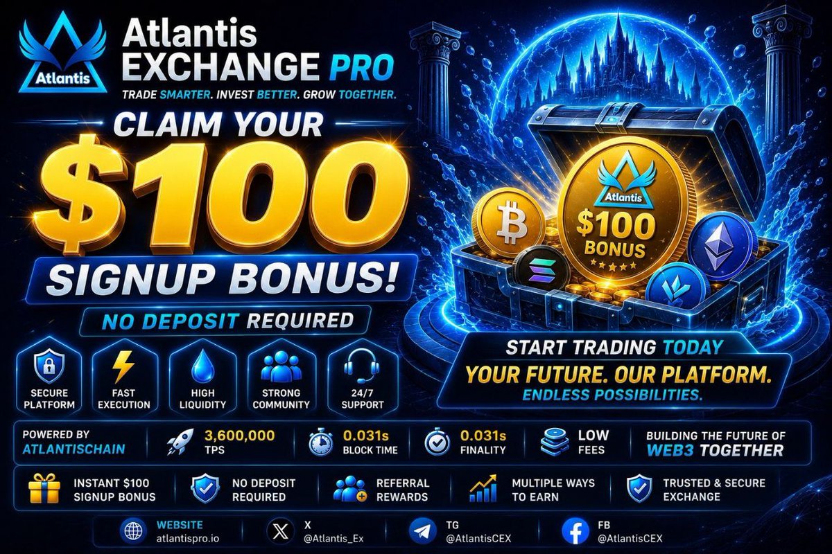Crypto_Q777's tweet photo. 🚀🎁 The $30B Registration &amp; Referral Bonus Program is LIVE on Atlantis Exchange Pro!
✅ $100 Signup Bonus
✅ $100 Referral Bonus for L1
✅ $50 &amp; $20 for L2 &amp; L3
✅ $0 Deposit Required
🌍 Open Worldwide

👉 Register Here: https://t.co/3Uqhxk1Byw
🔥 First come, first served! https://t.co/5y0py8zNp4