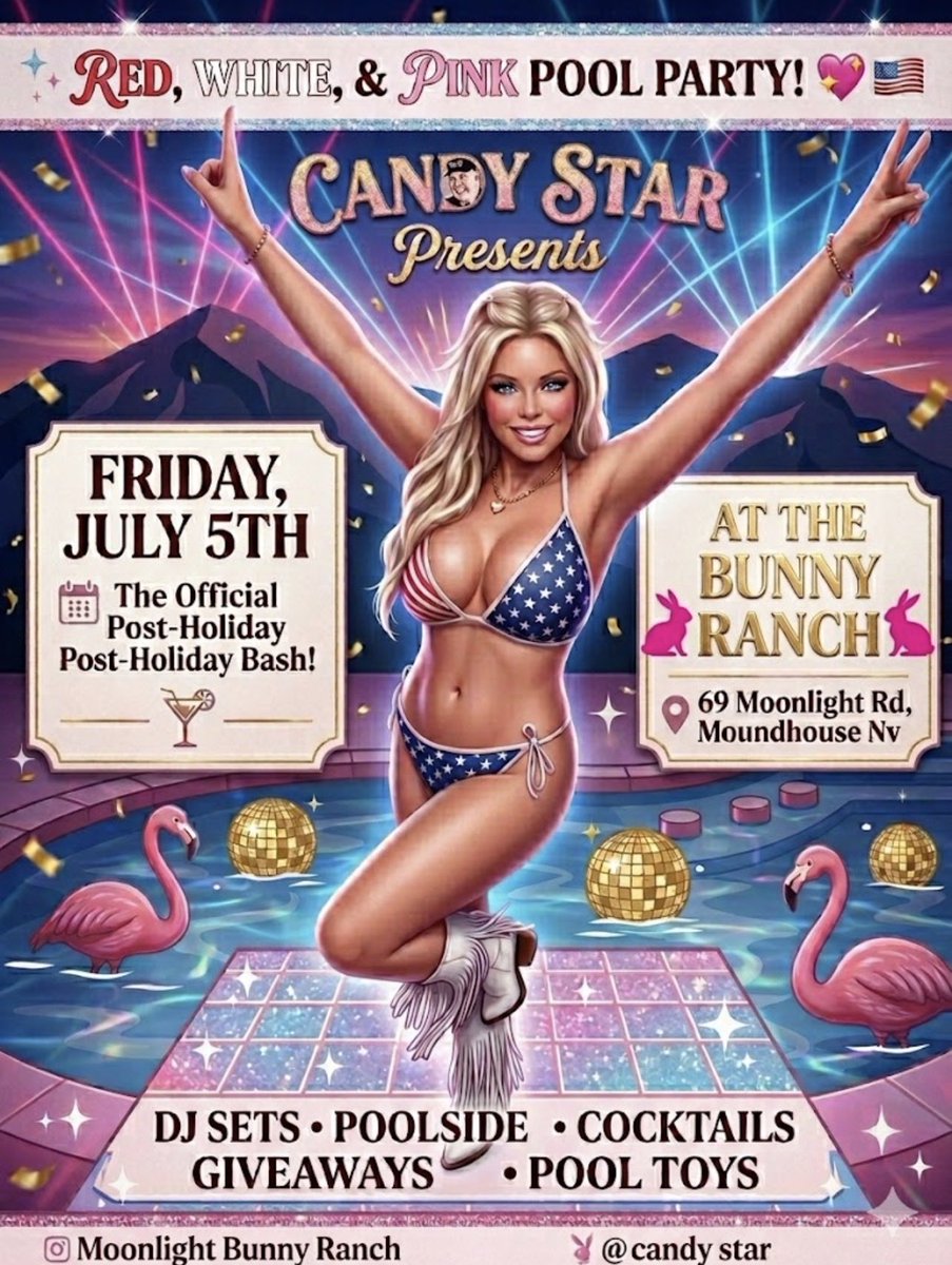 CandyStarMBR's tweet photo. Pool Party on July 5th at Bunny Ranch 📍69 Moonlight Road, Moundhouse NV https://t.co/T3LdjpRMF1