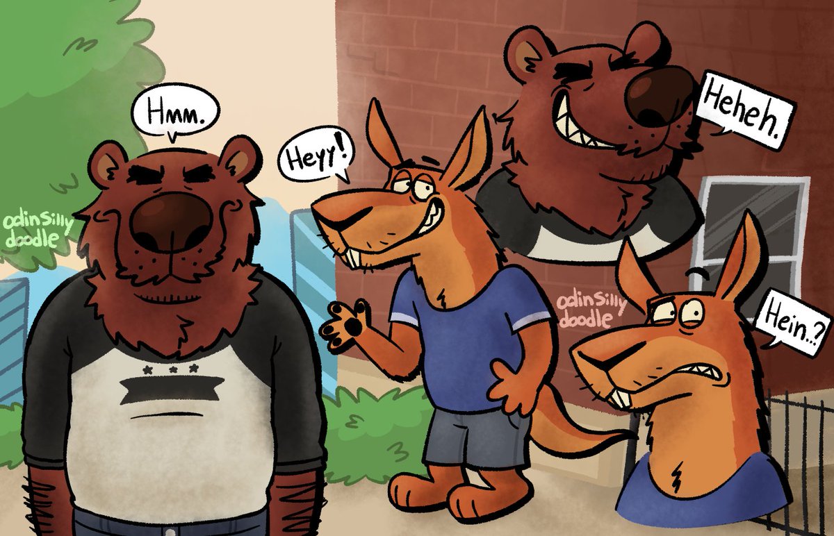 OdinSillyDoodle's tweet photo. Drawing feels a little funky.. and I wanna give my OCs more attention.. so here's more of Calvin the bear.. and Brent the kangaroo...  HEHEHE

I need to draw their daughter from tomodachi life sometime soon.. https://t.co/LZ1ihg0N5s