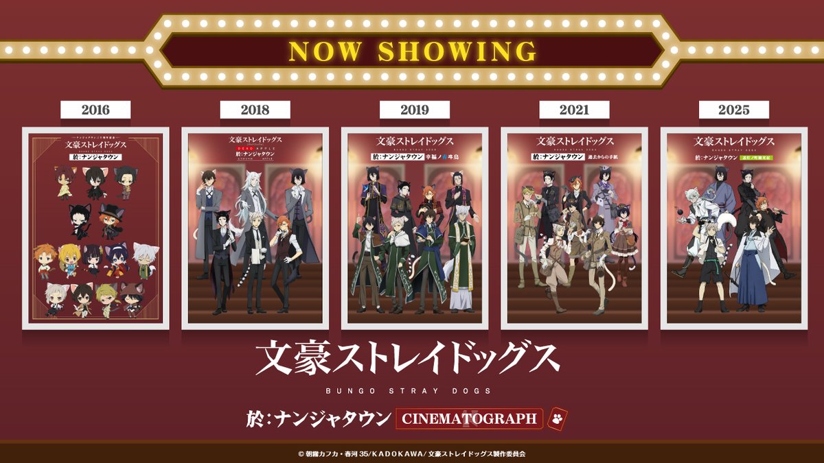bungosd_ingo's tweet photo. ✨イベントの詳細が解禁✨

「文豪ストレイドッグス 於:ナンジャタウン CINEMATOGRAPH 」

過去描きおろしイラストを使用したオリジナルグッズや景品が貰えるミニゲーム、コラボメニューも登場！

2026年7月10日～8月23日

https://t.co/yXbI8RbXOY

#bungosd #文スト https://t.co/T8kRx28Ti2