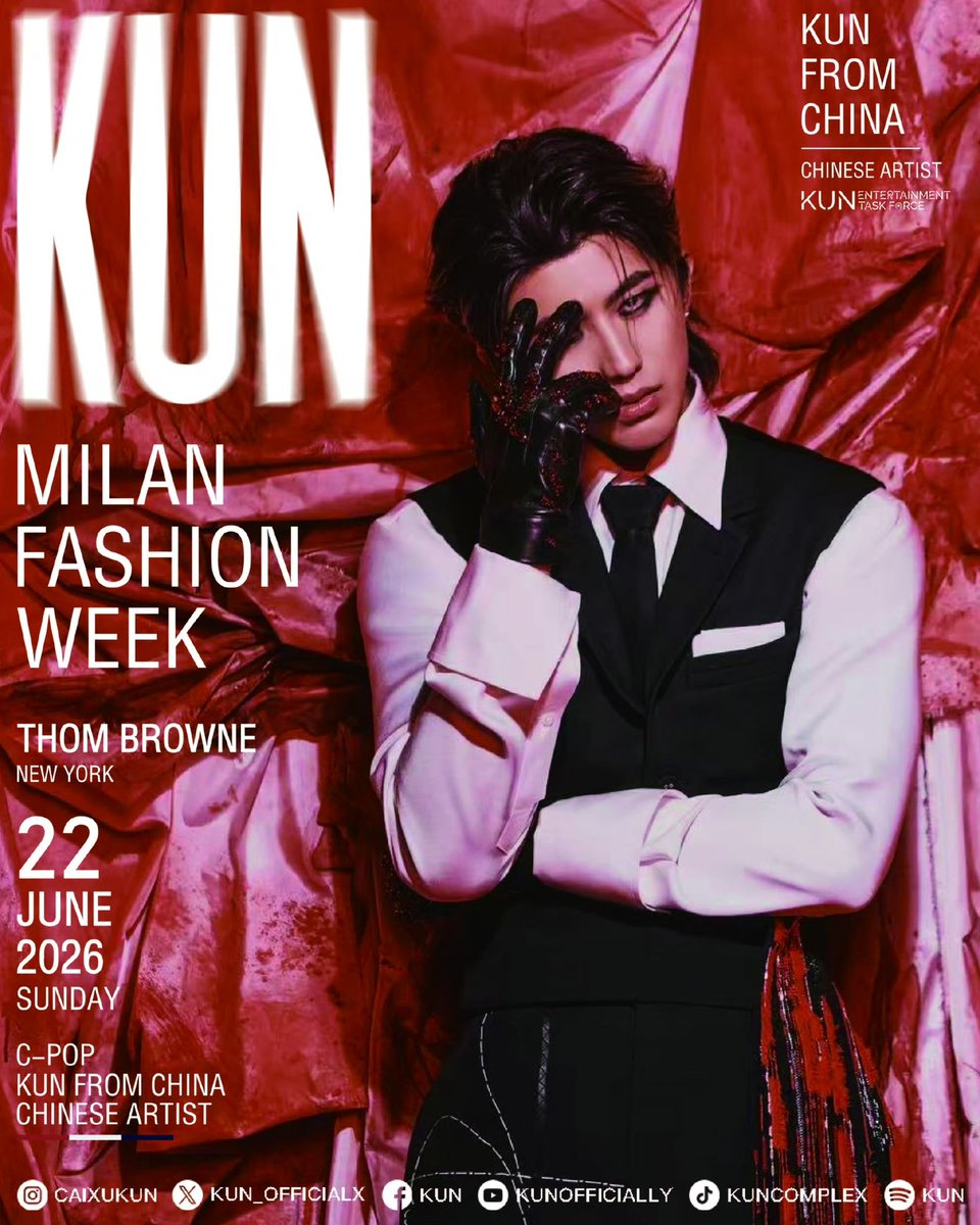 sharkaikun's tweet photo. Fresh from global stages, KUN heads to Milan Fashion Week, continuing his journey as a rising force in fashion.
KUN for MFW 2026
#KUN #THOMBROWNE 
#KUNxTHOMBROWNE https://t.co/5u9ocbmOkc