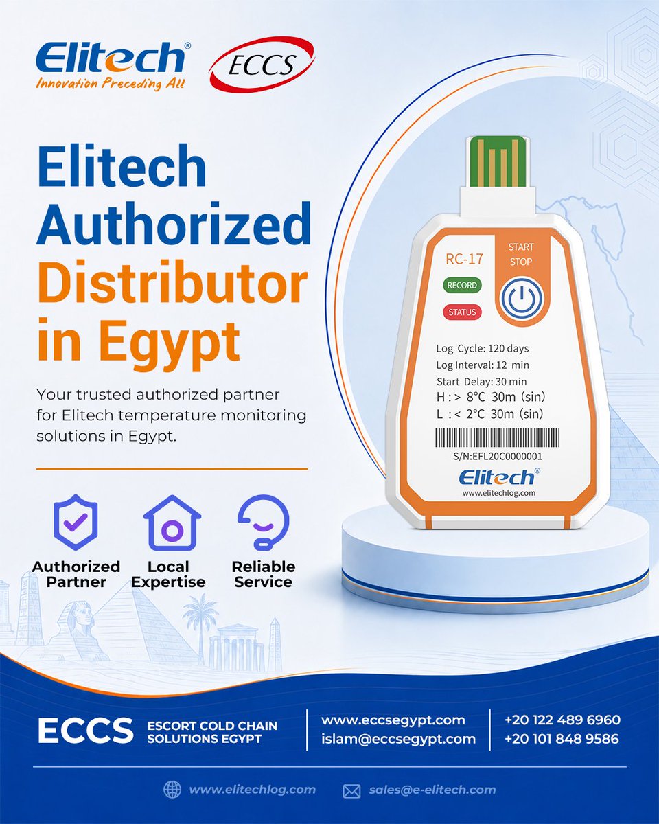 Elitech_Logger's tweet photo. Looking for reliable #TemperatureMonitoring in Egypt? You've found your trusted #partner🤝
We are making temperature tracking simpler, smarter, and more accessible for businesses that depend on it.
👇For inquiries in Egypt, connect directly!
#Elitech #ColdChain #Logistics https://t.co/wW5S8MWEhL