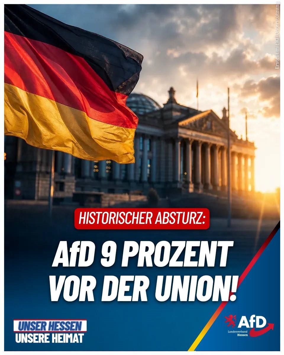 brehms1971's tweet photo. CDU/CSU 20 Prozent - AfD 29 Prozent
#AfD💙#Hessen🇩🇪: "Die aktuellen Zahlen sind das folgerichtige Ergebnis einer Politik, die systematisch an den realen Bedürfnissen der Bevölkerung vorbeiregiert. Die Bürger haben die Nase voll von moralischer Belehrung bis hinein in die #WM⚽️." https://t.co/z8UBCjtVlp