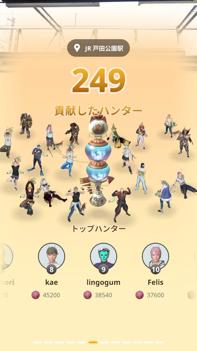lingogum's tweet photo. モンハンNOWシーズン9ピリオド3
拠点貢献リザルト
西国分寺駅南口４位
戸田公園駅９位でした。
共闘したみなさまお疲れ様でした！ https://t.co/kABGO76NFt
