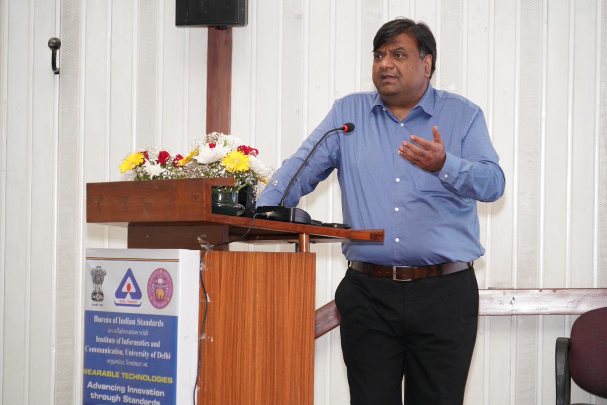 UnivofDelhi's tweet photo. A seminar on "Wearable Technologies: Advancing Innovation through Standards", was jointly organized by the **Electronics & Information Technology Department (LITD), Bureau of Indian Standards (BIS) and the Institute of Informatics & Communication, University of Delhi South Campus, on 17 June 2026 at the S.P. Jain Auditorium, University of Delhi South Campus, New Delhi.

The seminar brought together eminent dignitaries, policymakers, academicians, researchers, industry experts, and innovators to discuss the rapidly evolving landscape of wearable technologies and the critical role of standards in driving innovation, safety, reliability, interoperability, and security.

The event featured insightful deliberations on emerging areas such as wearable electronics, e-textiles, printable electronics, health monitoring systems, diagnostics, and patient care technologies. Discussions also highlighted key challenges related to standardization, cybersecurity, privacy, testing infrastructure, and regulatory frameworks.

A key takeaway from the seminar was the importance of fostering collaboration among government, industry, startups, academia, and R&D institutions to develop robust standards and testing methodologies that support India's vision of becoming a global leader in wearable technology innovation.

#WearableTechnology #BIS #Standards #Innovation #DigitalHealth #HealthTech #ETech #Research #AcademiaIndustryCollaboration #UniversityOfDelhi #TechnologyStandards #CyberSecurity #MakeInIndia #FutureTech