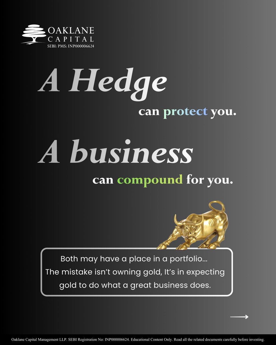 oaklanecapital's tweet photo. Gold preserves wealth. Businesses grow it. 

Gold hedges uncertainty, currency swings, &amp; preserves purchasing power.

A business generates cash flows, reinvests profits, and compounds over time.

Each asset has a distinct role. Understanding the difference is key https://t.co/JrTVUUp4io