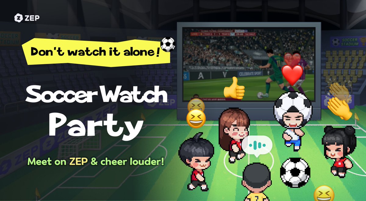 ZEPQUIZ's tweet photo. Soccer's better watched together ⚽

Bring your friends to ZEP's Soccer Cheering Space.
Catch the match on the big screen and react live with emojis. 🔥

👉 Make your space now: https://t.co/kqnjfAB0U4

#Soccer #ZEP #FIFAWorldCup #FIFAWorldCup2026 https://t.co/pDk34hmTaG