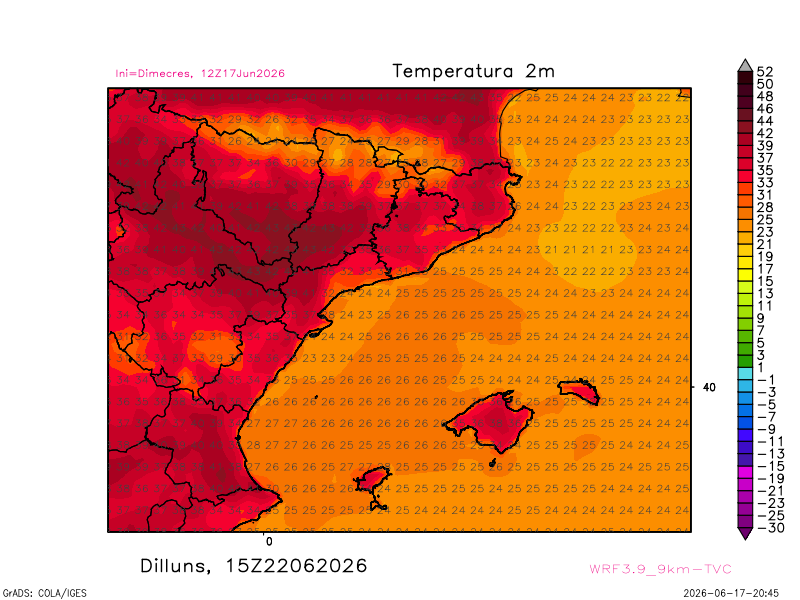mauri_francesc's tweet photo. Mala peça al teler!
-Temp previstes APROXIMADES 17 h dissabte, diumenge, dilluns i dimarts.

-ONADA DE CALOR
 
-CRÍTICA per persistència i valors previstos. Dilluns i dimarts no és descartable assolir els 45ºC. Els 43,8ºC de Vinebre o Alcarràs són la + alta fins ara (2019 i 2025) https://t.co/pM94Mb4bs5