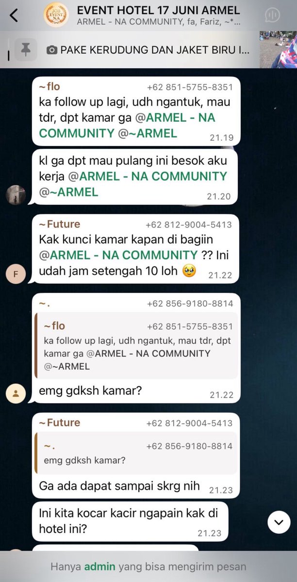 hanifproduktif's tweet photo. Ini parah banget 

> Ada event KOL menginap di hotel 
> Fee 70RIBU + katanya dapet free menginap di hotel (1 kamar 3-5 orang)
> Sampai jam 10 malam belum ada kejelasan
> Ternyata dari pihak hotel ga ada kamar yg dibooking untuk event itu. Disuruh ngemper di lobby  

Menurut kalian worth it ga dapet 70k kayak gini?