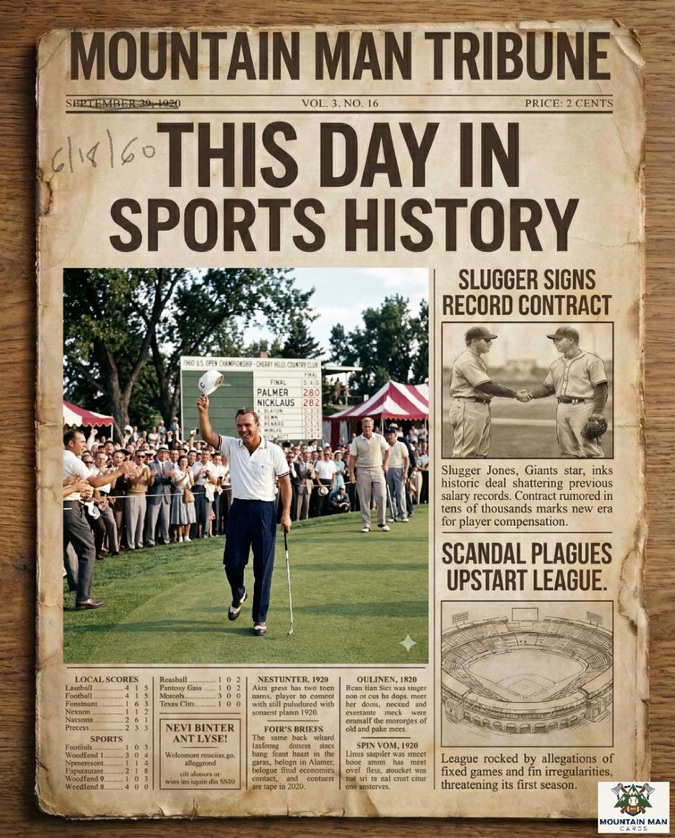 MtnManCardz's tweet photo. 1960: At the Cherry Hills Country Club, Arnold Palmer overcame a seven-stroke final-round deficit to win his lone U.S. Open title, finishing two strokes ahead of Jack Nicklaus.

https://t.co/8etsbc6C6y

If you were there share  
If you weren’t ask

@MtnManCardz on eBay &amp; WhatNot https://t.co/K7odFFmKOS