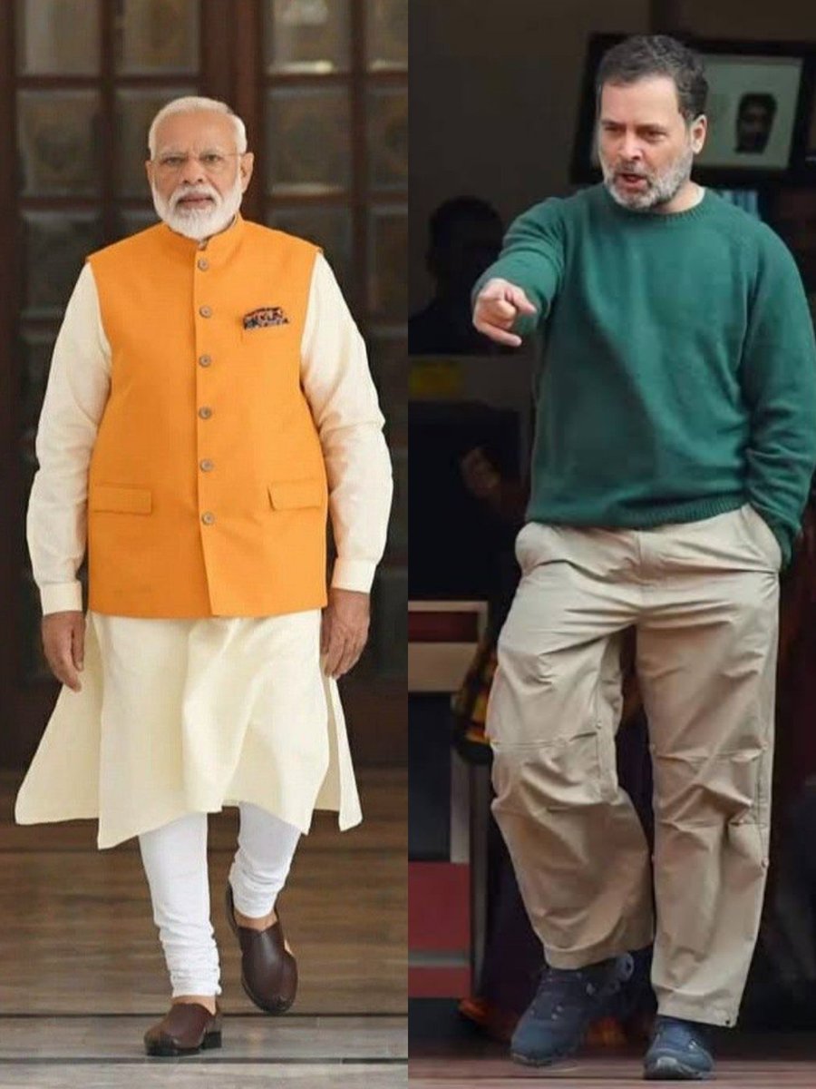 SHASHI_SPEAK's tweet photo. Hey @grok , Please Swap The Outfit Of Narender Modi And Rahul Gandhi 👁 https://t.co/VF1Jynm7uc