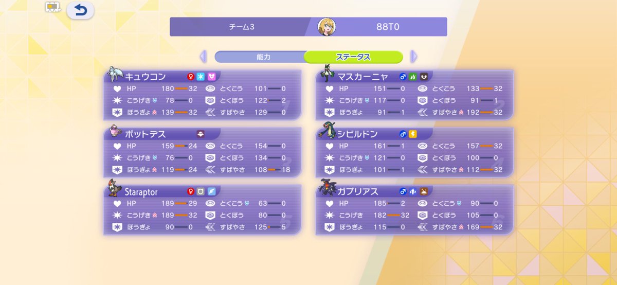 88T0_dayo's tweet photo. マスター乗せた構築
メガムクホークは火力低い？
メガシビルドンはS上がらなくて残念？
ほなからやぶバトンすれば良くね？

雨パ大流行によりほえるドラテジュラが減ってあつい
雨パはキュウコンマスカ+ムクホークorガブで対処
努力値とガブの枠は検討の余地あり
#ポケモンチャンピオンズ https://t.co/cTobuADv3Z