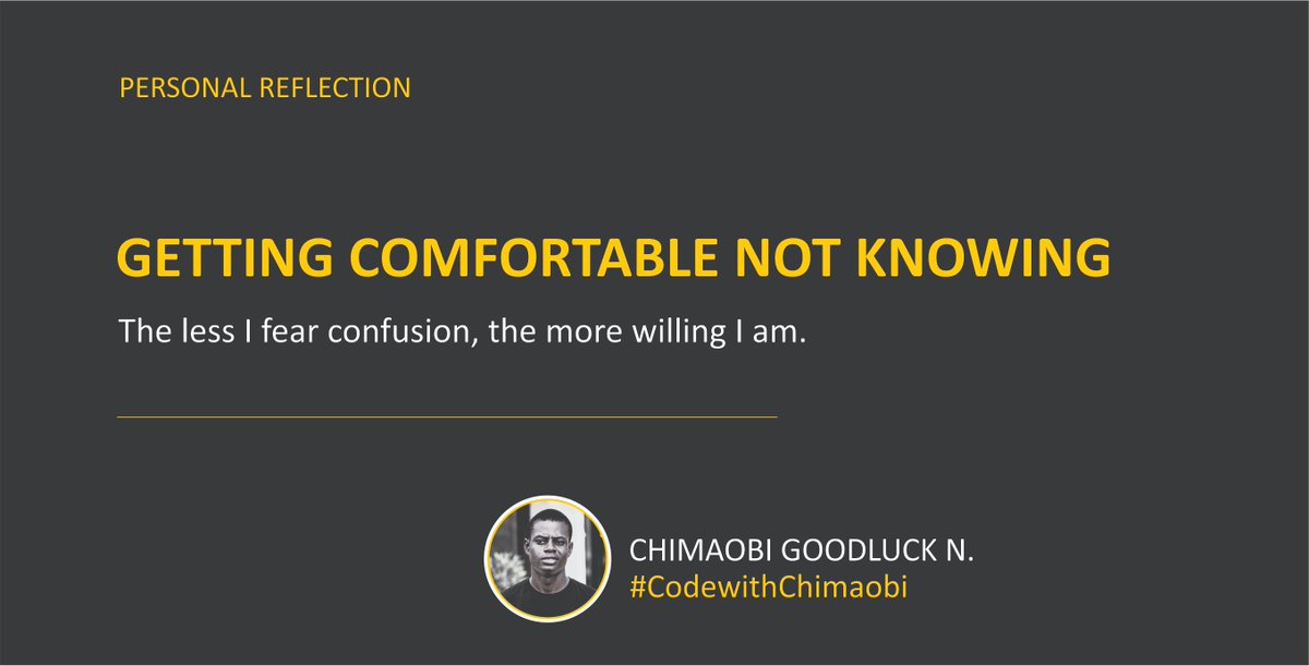 Chimaobi_GN's tweet photo. One thing I'm learning: Confusion isn't always a sign that you're failing.

Sometimes it's a sign that you're learning something you've never understood before.

I'm getting more comfortable not knowing the answer immediately.

And that's helping me keep going.

#CodeWithChimaobi https://t.co/qTjjTE3z9h