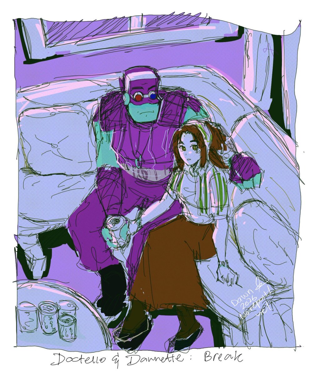dawnszu's tweet photo. FUTURE!ROTTMNT - DocTello &amp; Dawnette taking a break. Reference is based on Veil, Kotteri.

#rottmnt #futuredonnie https://t.co/79XdmrndG8