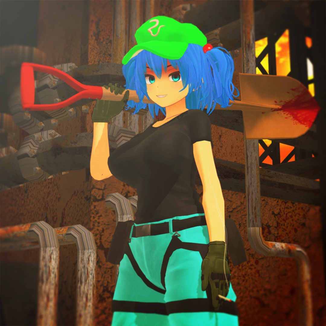 Lunalit_Project's tweet photo. #深夜の真剣MMD60分一本勝負
#東方MMD
お題：#河城にとり
アウトレイジの台本は「バカ野郎」と「この野郎」しか書かれておらず、それ以外のセリフはすべて演者のアドリブらしい（んそ） https://t.co/0p4yfkiWRr