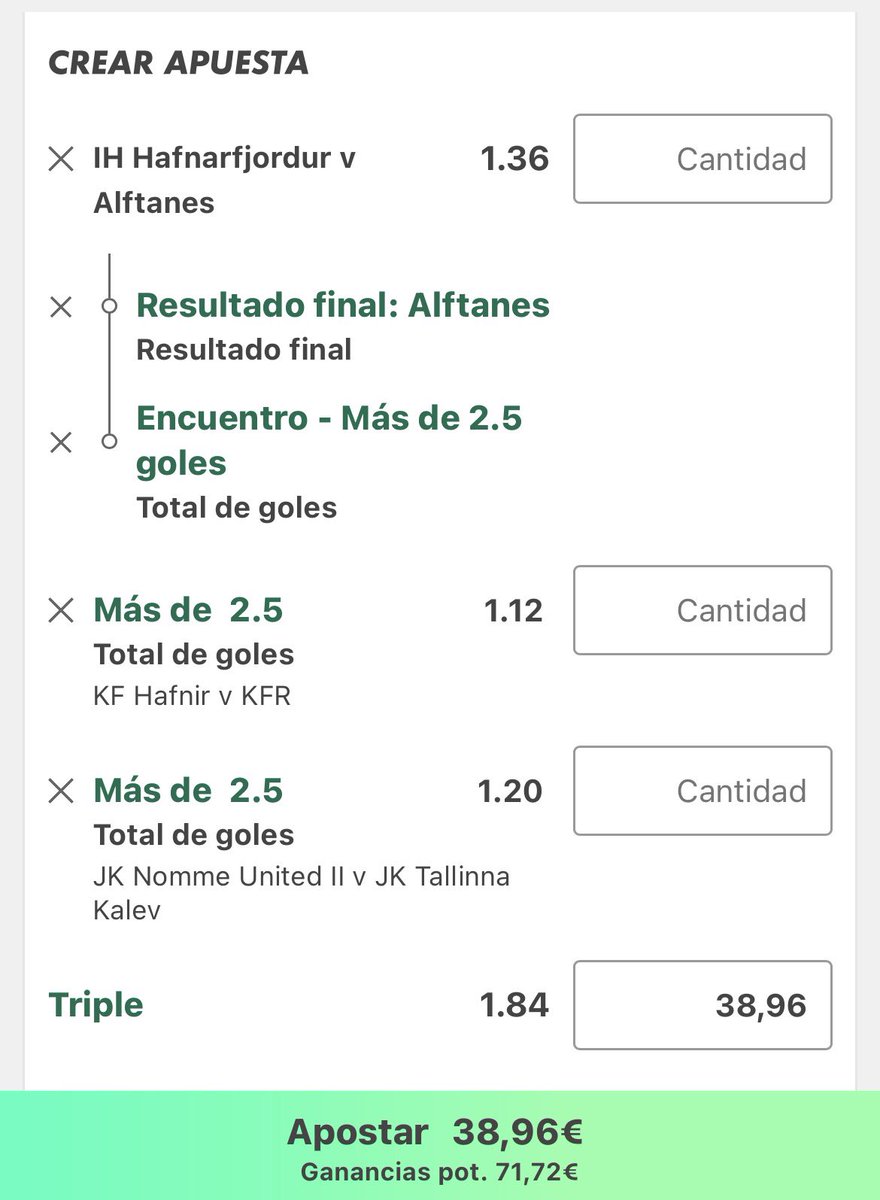 StaxisBets_Reto's tweet photo. 🪜 RETO ESCALERA x64: PASO 10 🪜

Nos vamos a Islandia y Estonia (17:00):
• Hafnarfjordur v Alftanes ➡️ Gana Alftanes y +2.5 goles
• Hafnir v KFR ➡️ +2.5 goles
• Nomme II v Tallinna ➡️ +2.5 goles

🔥 Cuota: 1.84 | 🎯 38,96€ (70€ guardados)

 🚀📈

https://t.co/aEKH4vr8Qj 🔞 https://t.co/aCDYLZbrC4