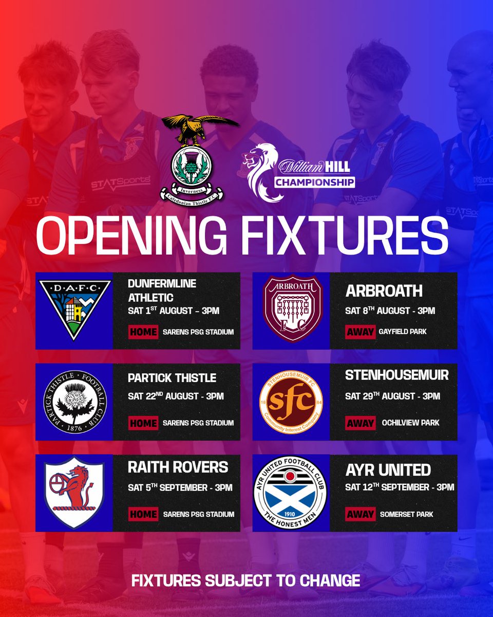 ICTFC's tweet photo. 📆 2026-27 Fixtures 

We make our return to the William Hill Championship on Sat 1st August as we face Dunfermline Athletic at home 

Full Fixture List ➡️ https://t.co/iwKbxPb1Te https://t.co/FEH9cYfDhQ