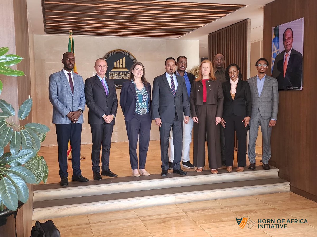hoainitiative's tweet photo. Momentum is building for a new phase of regional trade integration in the Horn of Africa.

A delegation comprising experts from the Horn of Africa Initiative (HoAI) Secretariat, officials from GIZ, Anja Pauls of the German Embassy, GIZ Technical Advisors, national advisors from Somalia and Djibouti, and regional trade specialists held high-level consultations with Ethiopia’s Minister of Finance, Ahmed Shide, and the State Minister for Trade Integration and Export Promotion, Tazer Gebregziabher. The meetings focused on the ongoing revision of the HoAI Regional Trade Facilitation Roadmap and preparations for the Horn of Africa Initiative Trade Ministers’ Meeting scheduled for September 2026.

The consultations provided an opportunity to take stock of progress achieved through national stakeholder engagements across the region and to discuss the strategic priorities that will shape the next generation of trade facilitation reforms. At the heart of the discussions was a shared recognition that deeper regional integration, more efficient trade corridors, and stronger institutional cooperation are becoming increasingly critical to the region’s economic future.

The dialogue will continue tomorrow in Addis Ababa, where a broad-based roundtable will convene representatives from government institutions, the private sector, development partners, and other key stakeholders. The event will serve as a platform for Ethiopian stakeholders to provide inputs and recommendations on the revised Regional Trade Facilitation Roadmap before it is presented to Trade Ministers from across the Horn of Africa.

Both Minister Ahmed Shide and State Minister Tazer Gebregziabher voiced strong support for the process and reaffirmed Ethiopia’s commitment to advancing the regional integration agenda under the Horn of Africa Initiative. They underscored the importance of maintaining reform momentum, accelerating trade facilitation measures, and strengthening cross-border economic linkages as essential foundations for enhancing competitiveness, attracting investment, and unlocking shared prosperity across the region.

As the Horn of Africa continues to deepen economic cooperation, the revised roadmap is expected to provide a renewed framework for transforming trade corridors into engines of regional connectivity, growth, and resilience.

#HornOfAfricaInitiative #TradeFacilitation #RegionalIntegration #Trade #EconomicIntegration #SharedProsperity

@MoF_Somalia @MoF_Ethiopia @KeTreasury
@mefidjibouti @worldbankgroup @AfDB_Group
@EU_Commission @BMZ_Bund @FCDOGovUK