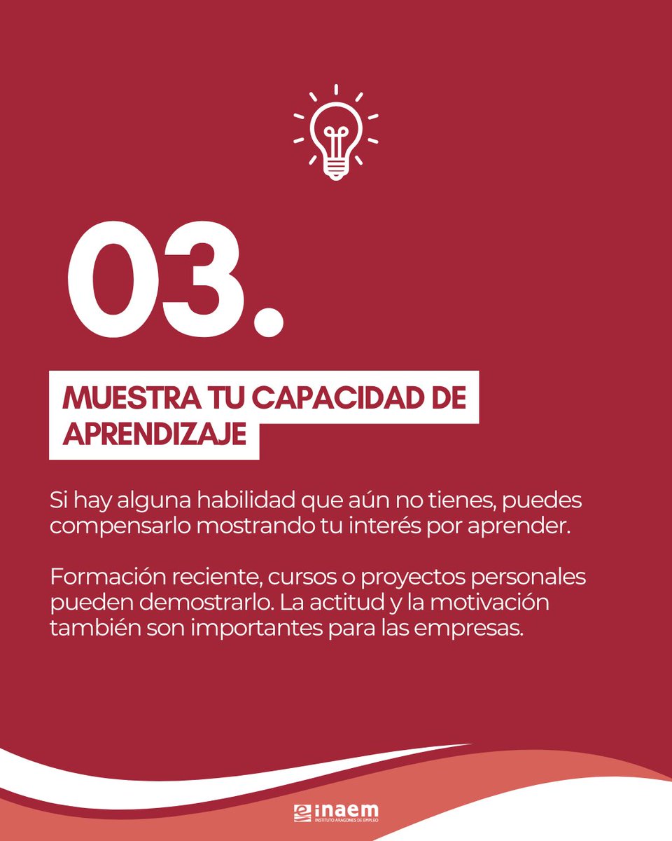 Inaempleo's tweet photo. 👉🏼 Si una oferta te interesa, puede que sí merezca la pena presentarte. En este carrusel te contamos 5 consejos para responder a una oferta aunque no cumplas el 100% del perfil.

#INAEM #Empleo #BúsquedaDeEmpleo #OrientaciónLaboral #ConsejosLaborales https://t.co/iSUpQTayrO