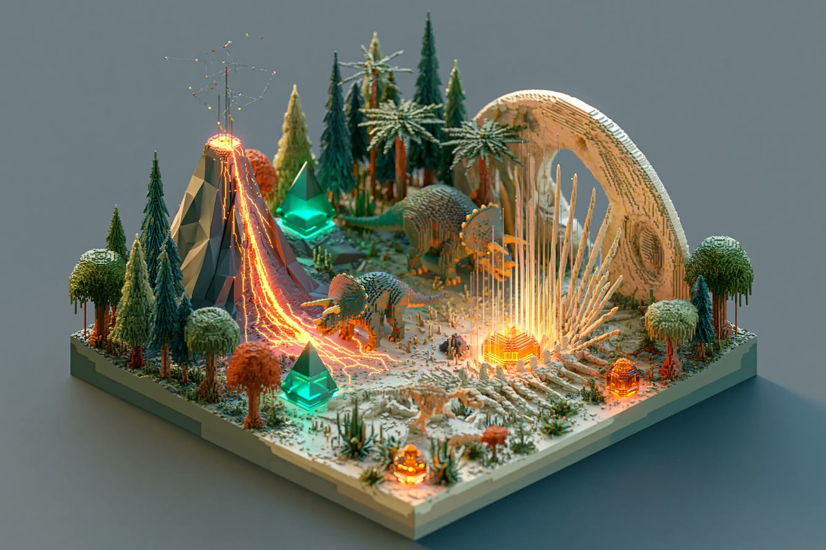 Isometric 3d Miniature World Themed Around Subject, Featuring Stylized Terrain