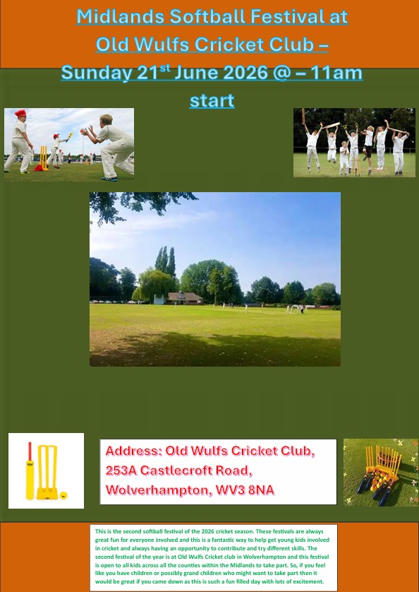StaffsCricket's tweet photo. Super1s Softball Festival at Old Wulfs CC on Sunday 21st June #GetInvolved

Teams from Staffordshire, Shropshire, Warwickshire and Worcestershire will be playing
Poster by: Ryan https://t.co/O9fM4N3Pkp