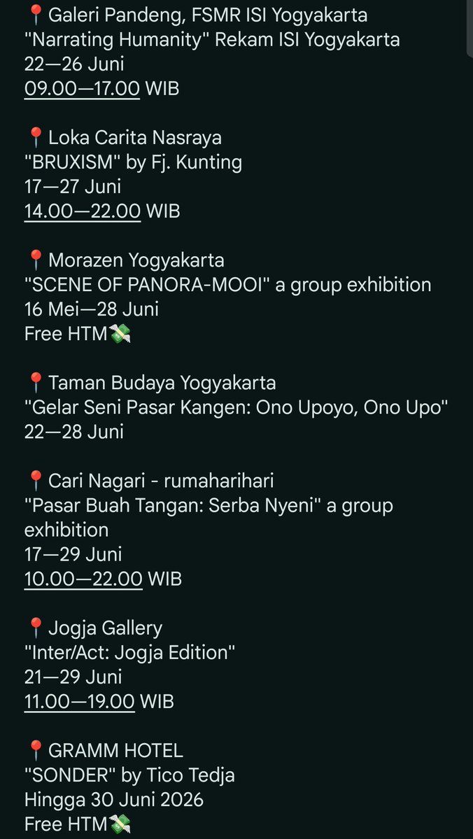 txtfromjogja's tweet photo. LIST PAMERAN SENI DI JOGJAAAA🎭🎨

Edisi Bulan Juniiii

ADA 50++ PAMERAN GUYSS😱😱

yooo gass cek cek, dah lama nih ga update😃🙏🏼 https://t.co/YsiIwSbBze