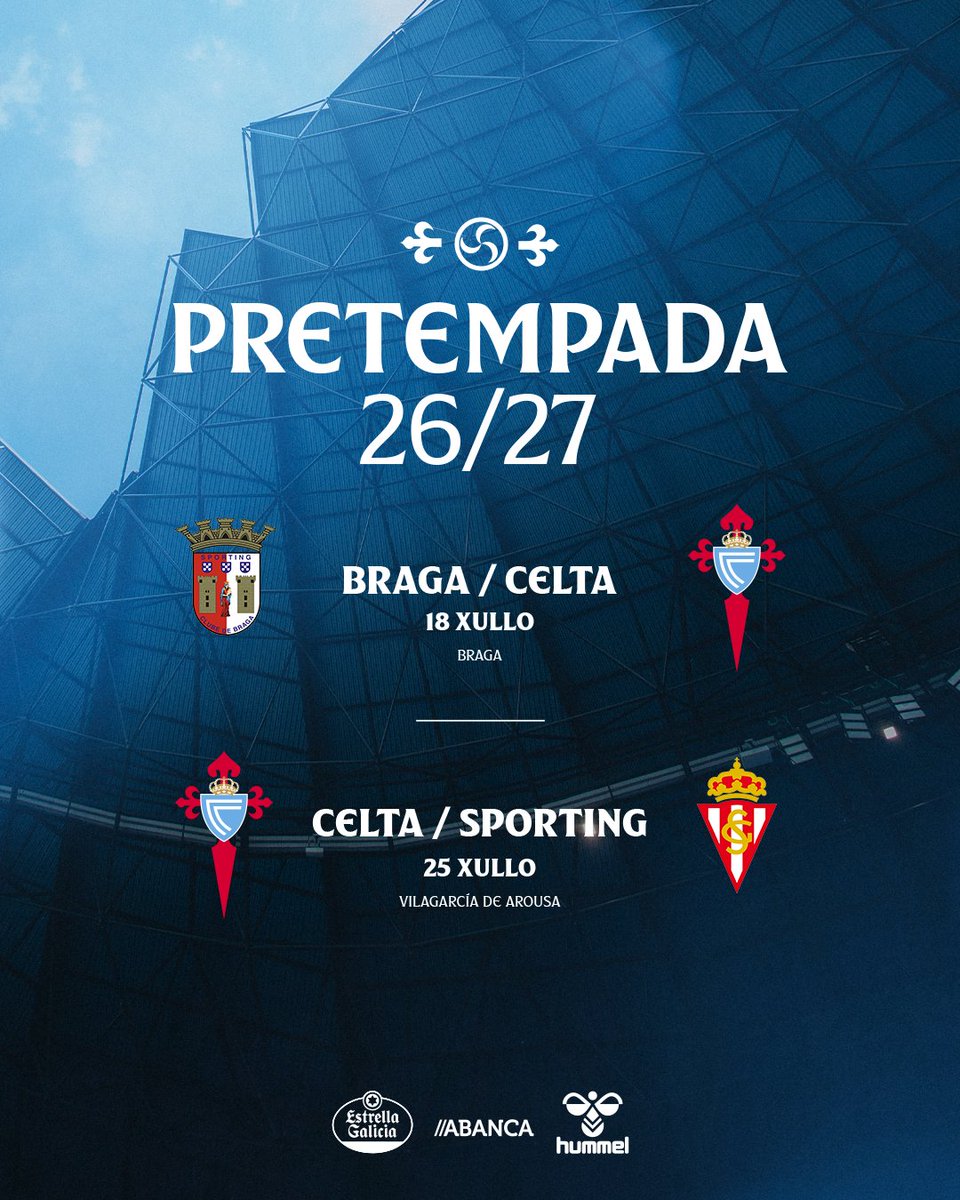 RCCelta's tweet photo. Primeiros AMIGABLES confirmados 🔥

🆚 @SCBragaOficial 
🆚 @RealSporting 

Ganas de que rode o balón, celtismo? https://t.co/lmdrLre04x