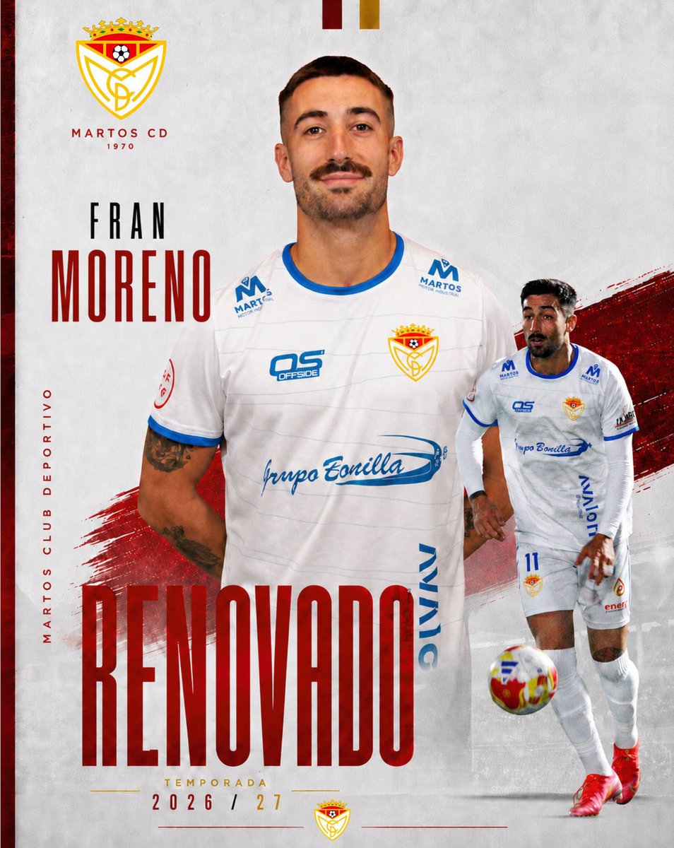 MartosClubDptv's tweet photo. ¡Fran Moreno renueva con el Martos Club Deportivo!

Nuestro lateral seguirá aportando su veteranía una tenporada más para devolver al Martos donde se merece.

¡𝗚𝗿𝗮𝗰𝗶𝗮𝘀 𝗽𝗼𝗿 𝗰𝗼𝗻𝗳𝗶𝗮𝗿 𝗲𝗻 𝗻𝗼𝘀𝗼𝘁𝗿𝗼𝘀! https://t.co/ojo6CM9GZw