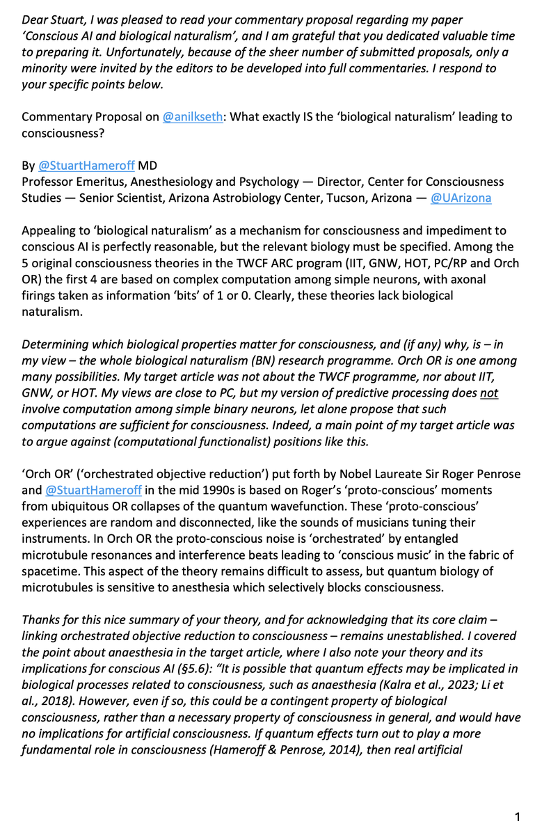 anilkseth's tweet photo. @JosephJacks_ @StuartHameroff Hi @StuartHameroff (cc @JosephJacks_ ) - thx again for your commentary proposal. Here are some thoughts in response. Attaching as 3 screenshots since I am character constrained on X. My remarks are in italics. https://t.co/jm51Ji9R9k