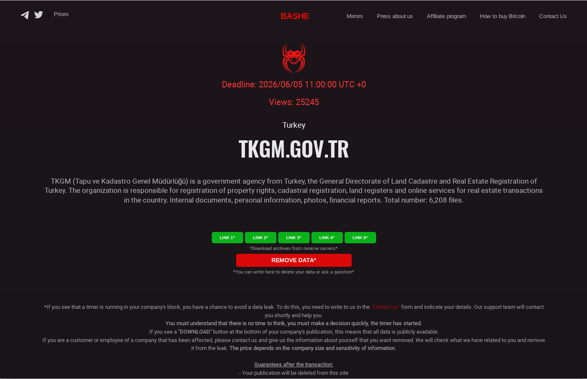 bysrvtts's tweet photo. 🚨 Kritik Siber Güvenlik Uyarısı

TKGM'ye ait olduğu iddia edilen veriler bir ransomware grubunun sızıntı sitesinde yayınlandı. İddiaların doğrulanması ve etki analizinin yapılması önem arz ediyor.
#CyberSecurity #DataBreach #TKGM #Ransomware
@tkgmgovtr @tkgmbtdb https://t.co/p00puzt7Ov