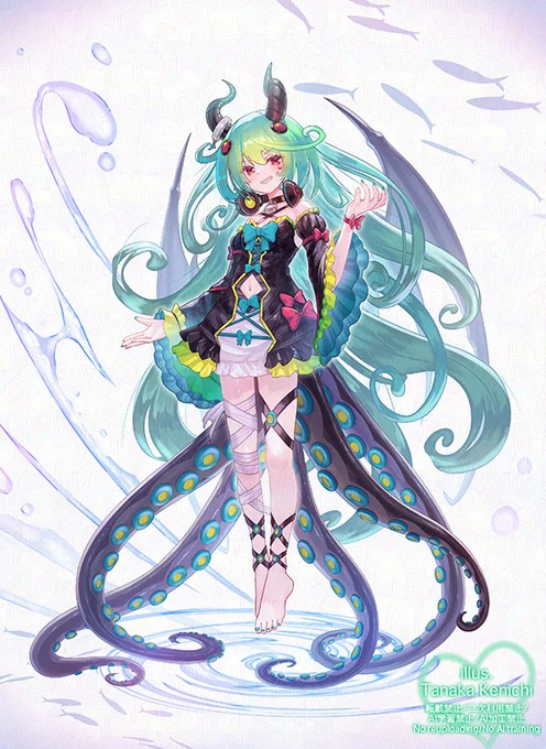 クトゥルフモチーフのうちの子キャラ描きました〜!水を操る、尊大+のじゃ系キャラ。