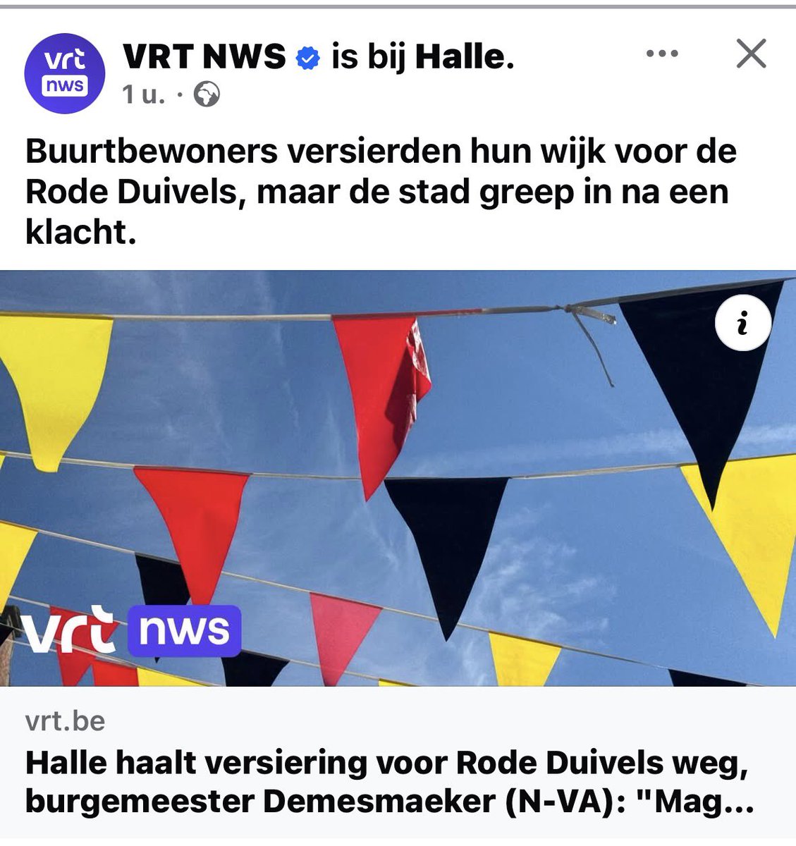 Anneke172351868's tweet photo. Na Stabroek is het de beurt aan Halle.
Wat voor een zielige maatschappij zijn we geworden als je eigen nationale vlag niet meer getolereerd wordt.

Bah! https://t.co/Svcclv9ft4