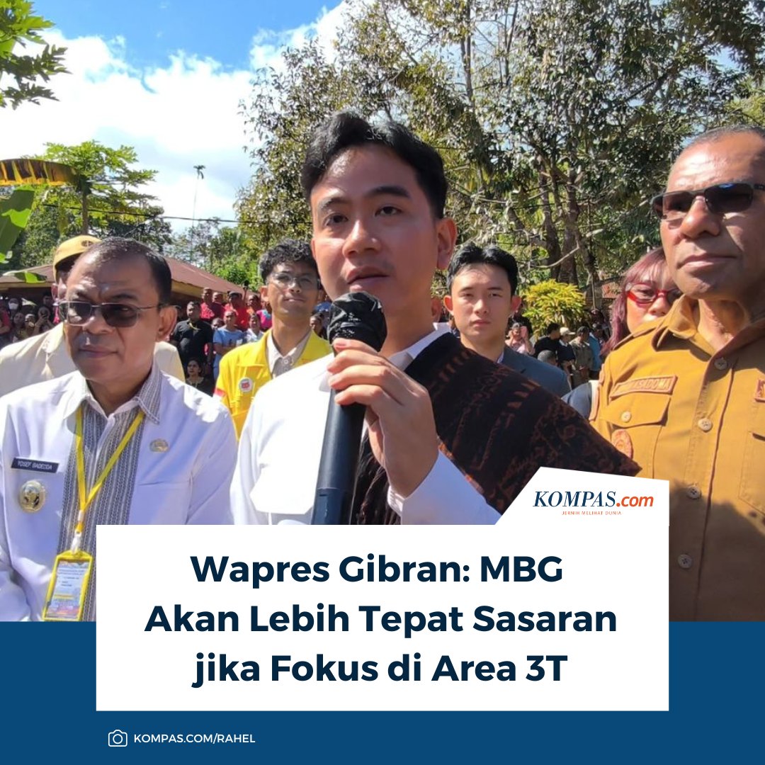 kompascom's tweet photo. Baca selengkapnya: https://t.co/2kUajEy844

Dalam kunjungan ke NTT, Wapres Gibran Rakabuming Raka menilai program MBG akan lebih tepat sasaran jika difokuskan di daerah 3T.

~MS #Gibran #daerah3T #MBG https://t.co/Yu4lMCIu0A