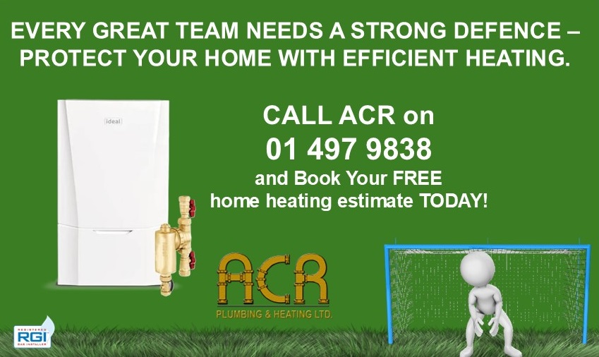 ACRPlumbers's tweet photo. Every great team needs a strong defence- protect your home with efficient heating.  Looking to upgrade your home heating, let ACR, proven experts in heating solutions for over 30 years help you. Call 01 497 9838 and book your FREE  home heating estimate. https://t.co/LIAateZRoi