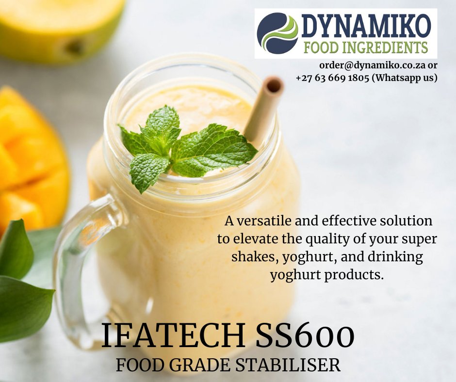 DynamikoFoodIng's tweet photo. IfaTech SS600 stabiliser delivers smooth mouthfeel, reduced separation, and reliable performance in every batch of your super shakes, yoghurt and dairy products.
Technical support with formulations:
technicalinfo@dynamiko.co.za
#Stabilisers #ProductConsistency #TextureMatters https://t.co/yI9qukpCkD