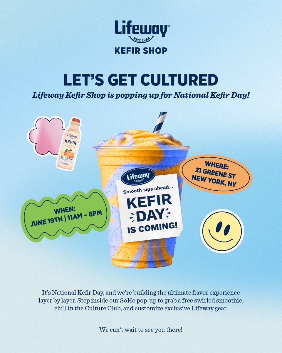 lifeway_kefir's tweet photo. The countdown is on… ⏳🌀 Take a behind the scenes look as we bring the Lifeway Kefir Shop to life In SoHo! NYC, we can’t wait to celebrate National Kefir Day with you. See you June 19th! 💙 https://t.co/bYGlI54myi