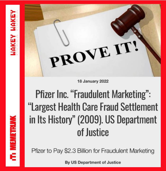 PhilomenaGrady's tweet photo. Remember this ??

Pfizer convicted of "Fraudulent Marketing" goes onto perpetrate the biggest crime against humanity !!

It was NEVER about your health, it was always about their PROFITS

Are you awake yet ??

Nuremberg 2.0 
No Deals !!!

💞🌹🕊🌍💫 https://t.co/VFWIujmzaG