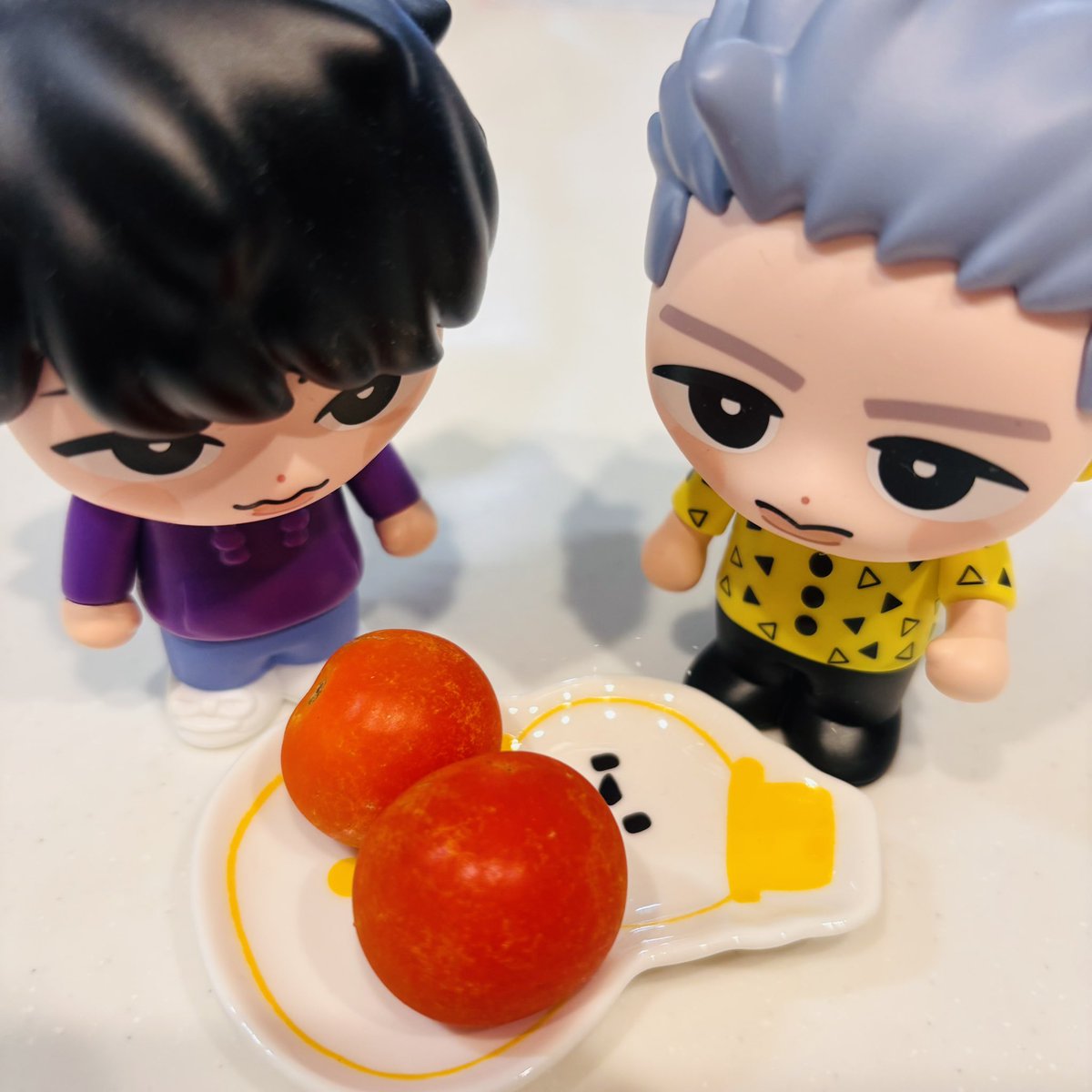 abebe_haru's tweet photo. 息子が小学校で作ったミニトマト🍅 ⟡˖·
いわふかがじーっと見てる🤭💛💜 https://t.co/LqFYi5Esz2