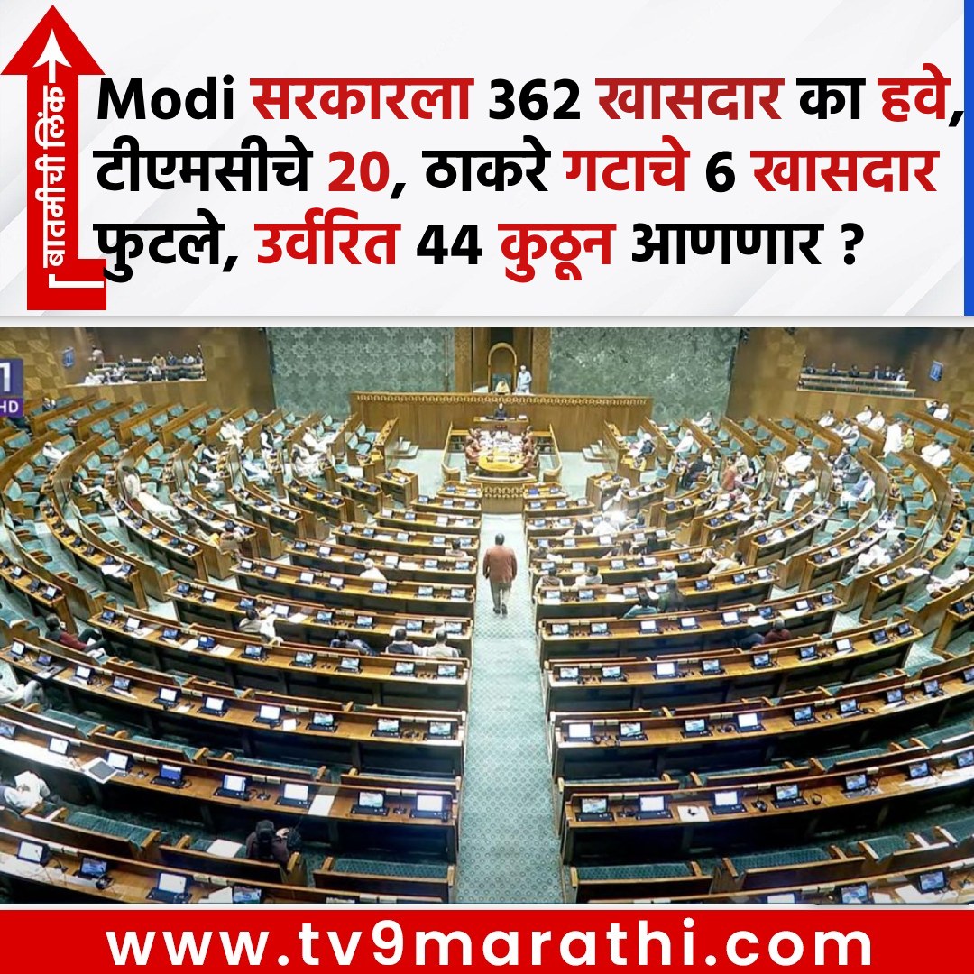 TV9Marathi's tweet photo. Modi सरकारला ३६२ खासदार का हवेत?, टीएमसीचे २०, उद्धव ठाकरे गटाचे ६ खासदार फुटले, उर्वरित ४४ कुठून आणणार ?
https://t.co/aUohenDNJv
#ubtMP #twothirdsmajority #nda #MP #ShivSenaUBTcrisis #ShivSena #UBTnews #ShivSena #MLC #SanjayRaut #UddhavThackeray #6UBTMPsjoinedShivSena #EknathShinde #OperationTiger #MaharashtraPolitics