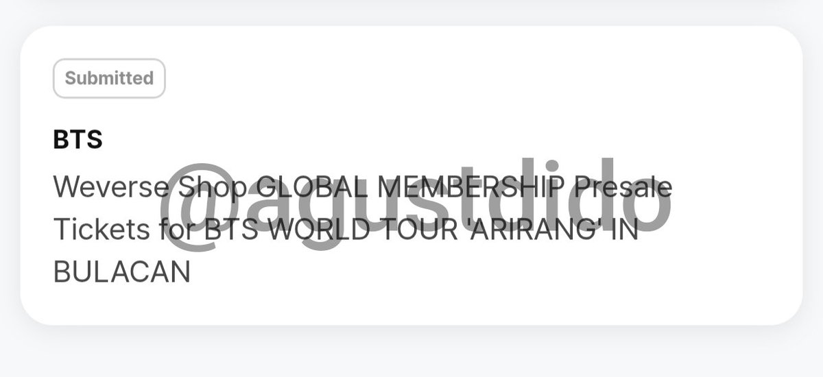 agustdido's tweet photo. Still no ARMY MEMBERSHIP? 
open for ARMY MEMBERSHIP RENTAL 
DM if interested! 
#BTS_WORLDTOUR_ARIRANG_BULACAN https://t.co/0N1L2eteSt