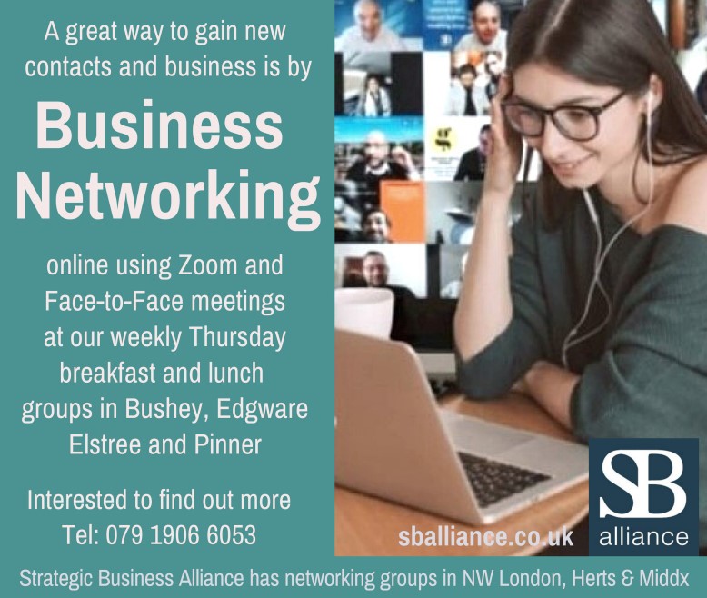 SB_Alliance_UK's tweet photo. Does your #smallbusiness trades in #Barnet #Borehamwood #Bushey #Edgware #Harrow #London #Watford  &amp; want to gain new #contacts #cusomers &amp; #business? Then join us on a #Thursday for our weekly  #zoom &amp; monthly #face2face #networking  #meetings - Check out https://t.co/lknEOpIDpc https://t.co/pqBzYPyNwM