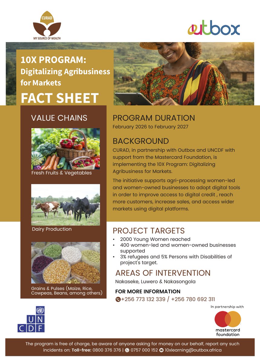 CURADOrg's tweet photo. #10XDigitalEconomy: CURAD, in partnership with Outbox and UNCDF, with support from the Mastercard Foundation, is implementing the 10X Program: Digitalizing Agribusiness for Markets.
#Agribusiness #Curad #DigitalAgriculture 
#Thread 1/4 https://t.co/FdlYpv8wEl