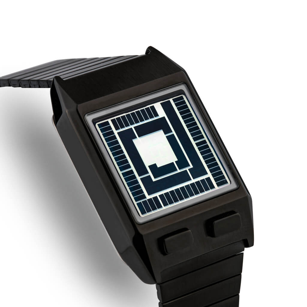 TokyoflashJapan's tweet photo. "Unique watches that start conversations". Mugen means "infinity" in Japanese. This design presents the time through a series of LCD blocks that appear to spiral infinitely towards the center of the watch. Learn more on the #Tokyoflash Japan website: https://t.co/ryGNVAt2Vt https://t.co/eU2l09LdWm