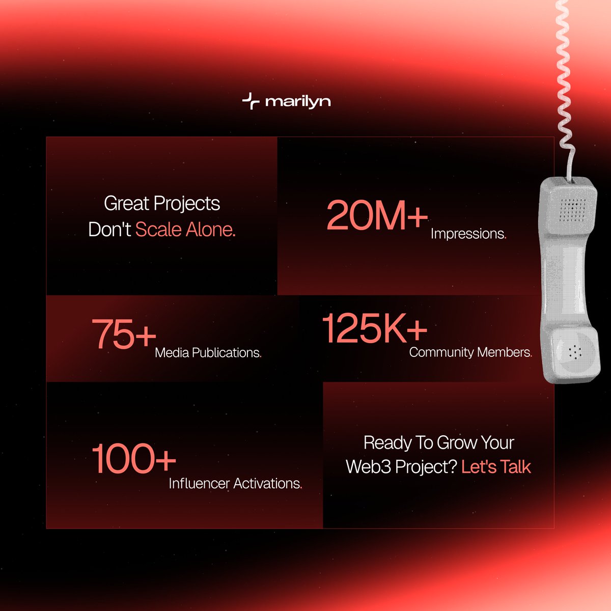 MarilynPRWeb3's tweet photo. Need help scaling your Web3 project?

Our team has supported campaigns that generated:

→ 20M+ impressions
→ 125K+ community members
→ 100+ influencer activations
→ Coverage across 75+ publications

If you're preparing for a launch, fundraising round, or growth campaign, let's talk.

DM us or book a strategy call.
