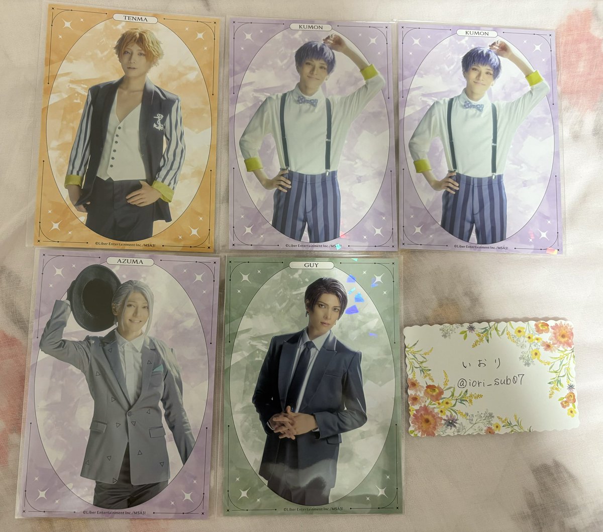 iori_sub07's tweet photo. 【交換】アニメイトカフェ アニカフェ エーステ ポトレ

(譲)天馬、九門、東、ガイ

(求)一成2>紬2、誉1

九門、ガイは一成との交換優先
都内・千葉県内(京成/JR)手渡しor郵送
検索からもお気軽にお声かけください。 https://t.co/hJTJNmlmYS