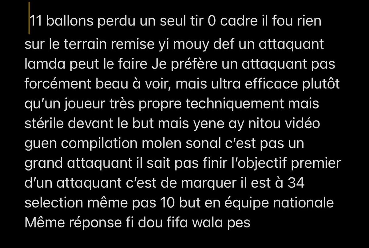tresor_thiam's tweet photo. @1khaby Un attaquant est jugé sur son efficacité, pas sur son cardio. 1 tir non cadré 11 ballons perdus et des occasions qui coûtent cher à son équipe. Le football n’est pas un concours d’esthétique Les grands attaquants marquent quand leur équipe souffre
Plus de 35 sélections 8 but lol https://t.co/opJL3SovCw