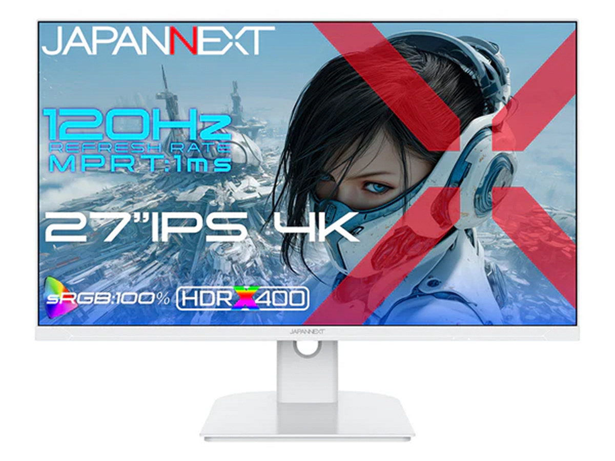 JAPANNEXT、27型4K/120Hzの白色ゲーミングモニターにAmazon限定モデル