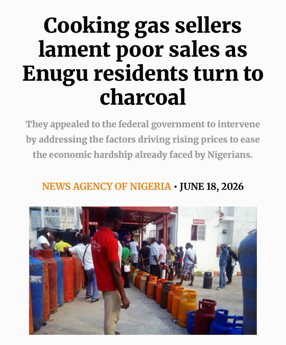 OkeyOnuoha2's tweet photo. Some cooking gas sellers in Enugu have lamented low patronage following the rise in liquefied petroleum gas prices, saying many residents have resorted to using charcoal as a cheaper alternative. https://t.co/ib9v9WKoeZ
